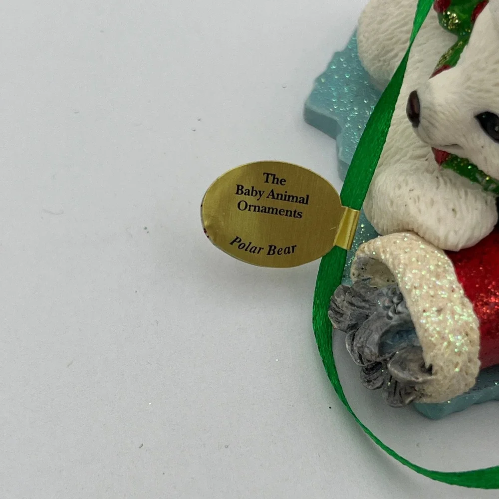 Danbury Mint Baby Animal Ornaments Polar Bear Holiday Christmas White Red Green